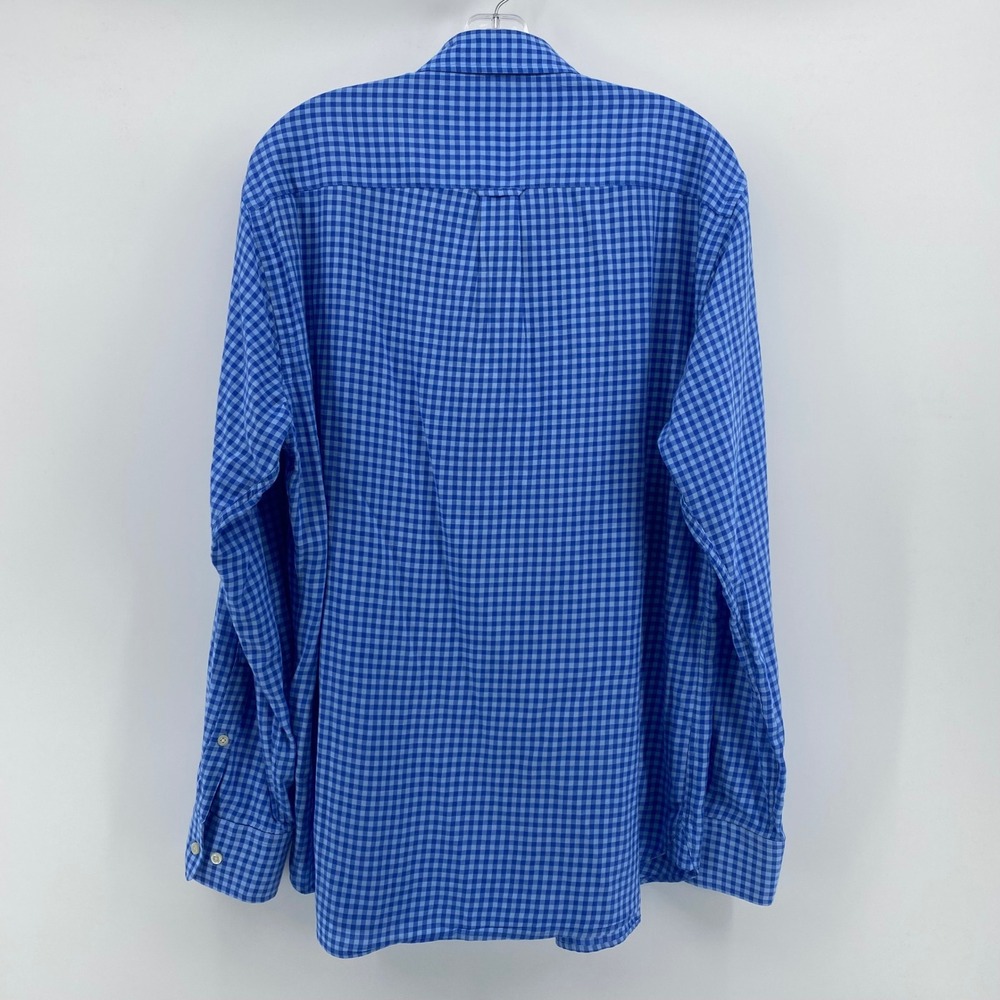 Peter Millar Mens Blue Gingham Plaid Long Sleeve Button Down Shirt Large L - Picture 4 of 9